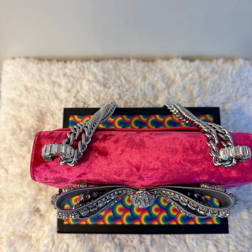 Kurt Geiger Small Shoreditch Pink Velvet Bow Crossbody Bag Purse - Picture 5 of 12